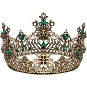 imageSWEETV King Crown for Men Mens Tiara Prince Diadem Royal Medieval Hair Accessory for Cosplay Birthday Prom HalloweenOld Goldgreen