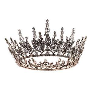 imageSWEETV Queen Crown for Women Wedding Crown for Bride Gothic Tiara Headpiece Rhinestone Dark Hair Accessories for Brithday Cosplay Party Prom HalloweenClearBronze