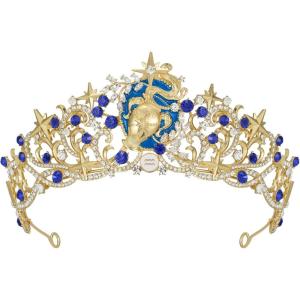 imageSWEETV Zodiac Crown Tiara for Women Crystal Queen Crown Wedding Headpiece for Bride Rhinestone Princess Gold Tiara for Birthday Quinceanera Pageant PromAquarius