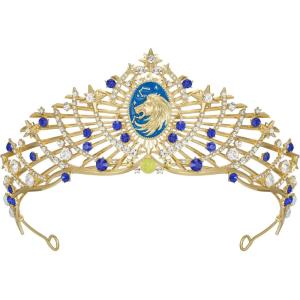 imageSWEETV Zodiac Crown Tiara for Women Crystal Queen Crown Wedding Headpiece for Bride Rhinestone Princess Gold Tiara for Birthday Quinceanera Pageant PromLeo