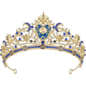 imageSWEETV Zodiac Crown Tiara for Women Crystal Queen Crown Wedding Headpiece for Bride Rhinestone Princess Gold Tiara for Birthday Quinceanera Pageant PromCancer