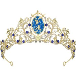 imageSWEETV Zodiac Crown Tiara for Women Crystal Queen Crown Wedding Headpiece for Bride Rhinestone Princess Gold Tiara for Birthday Quinceanera Pageant PromPisces