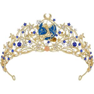 imageSWEETV Zodiac Crown Tiara for Women Crystal Queen Crown Wedding Headpiece for Bride Rhinestone Princess Gold Tiara for Birthday Quinceanera Pageant PromSagittarius