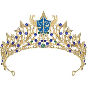 imageSWEETV Zodiac Crown Tiara for Women Crystal Queen Crown Wedding Headpiece for Bride Rhinestone Princess Gold Tiara for Birthday Quinceanera Pageant PromLibra