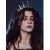 imageSWEETV Gothic Crowns for Women Black Tiara Queen Crown Witch Hair Accessories for Costume Halloween Prom Party Silver
