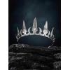 imageSWEETV Gothic Crowns for Women Black Tiara Queen Crown Witch Hair Accessories for Costume Halloween Prom Party Silver