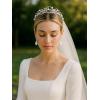 imageSWEETV Princess Pearl TiaraCrowns for Women Zircon Queen Crown Wedding Tiaras for Bride Princess Tiara Headpieces Headband for Birthday Quinceanera Pageant PromMya Pearl Swirl