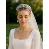 imageSWEETV Princess Pearl TiaraCrowns for Women Zircon Queen Crown Wedding Tiaras for Bride Princess Tiara Headpieces Headband for Birthday Quinceanera Pageant PromPrincess Pearl