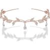 imageSWEETV Rhinestone Leaf Wedding Crown Headband for Brides Crystal Pendent Fairy Tiara Headband for Wedding Prom BirthdayRose Gold
