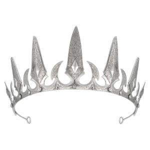 imageSWEETV Gothic Crowns for Women Black Tiara Queen Crown Witch Hair Accessories for Costume Halloween Prom Party Silver