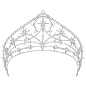 imageSWEETV Hannah Wedding TiaraCrowns for Women Zircon Queen Crown Wedding Tiaras for Bride Princess Tiara Headpieces Headband for Birthday Quinceanera Pageant PromChloe Queen