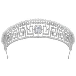 imageSWEETV Hannah Wedding TiaraCrowns for Women Zircon Queen Crown Wedding Tiaras for Bride Princess Tiara Headpieces Headband for Birthday Quinceanera Pageant PromPrincess Pearl