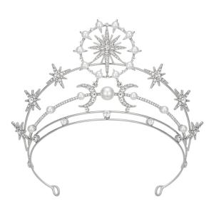 imageSWEETV Hannah Wedding TiaraCrowns for Women Zircon Queen Crown Wedding Tiaras for Bride Princess Tiara Headpieces Headband for Birthday Quinceanera Pageant PromChloe Moon