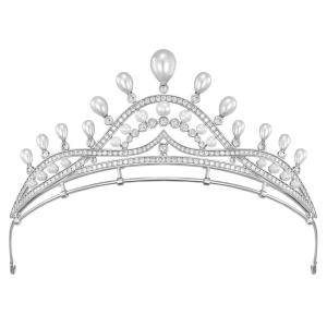 imageSWEETV Princess Pearl TiaraCrowns for Women Zircon Queen Crown Wedding Tiaras for Bride Princess Tiara Headpieces Headband for Birthday Quinceanera Pageant PromFleur Pearl Radiance
