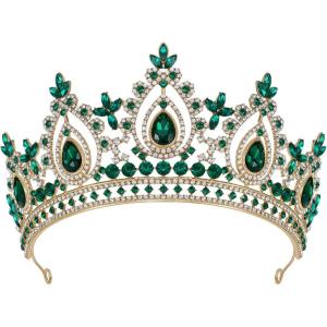 imageSWEETV Queen Crown for WomenWedding Tiara for BridePrincess TiaraQuinceanera Pageant Crown DiademGreen