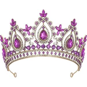 imageSWEETV Queen Crown for WomenWedding Tiara for BridePrincess TiaraQuinceanera Pageant Crown DiademPurple2