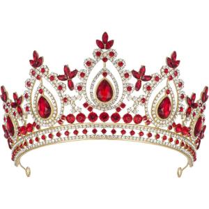 imageSWEETV Queen Crown for WomenWedding Tiara for BridePrincess TiaraQuinceanera Pageant Crown DiademRed