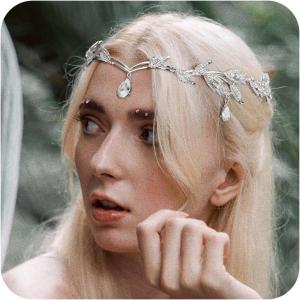 imageSWEETV Rhinestone Leaf Wedding Crown Headband for Brides Crystal Pendent Fairy Tiara Headband for Wedding Prom BirthdaySilver