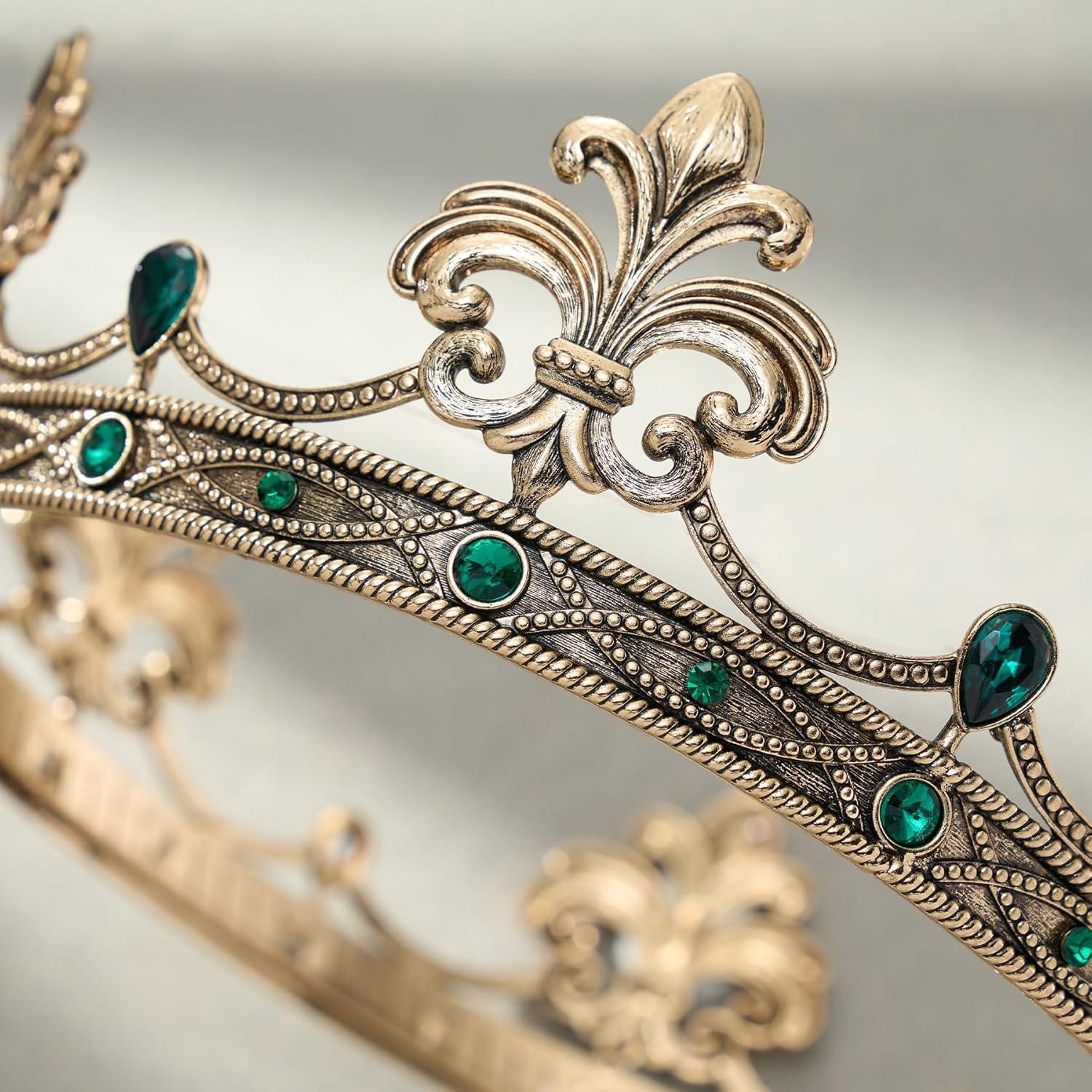 imageSWEETV Fleurdelis King Crown for Men Royal Prince Tiara Headwear for Medieval RoyalcoreKnightVikingHalloween CostumeStyle1 Goldgreen