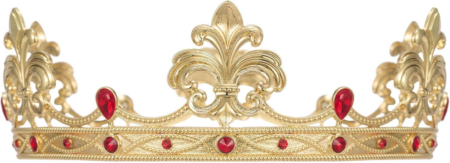 imageSWEETV Fleurdelis King Crown for Men Royal Prince Tiara Headwear for Medieval RoyalcoreKnightVikingHalloween CostumeStyle1 Goldred
