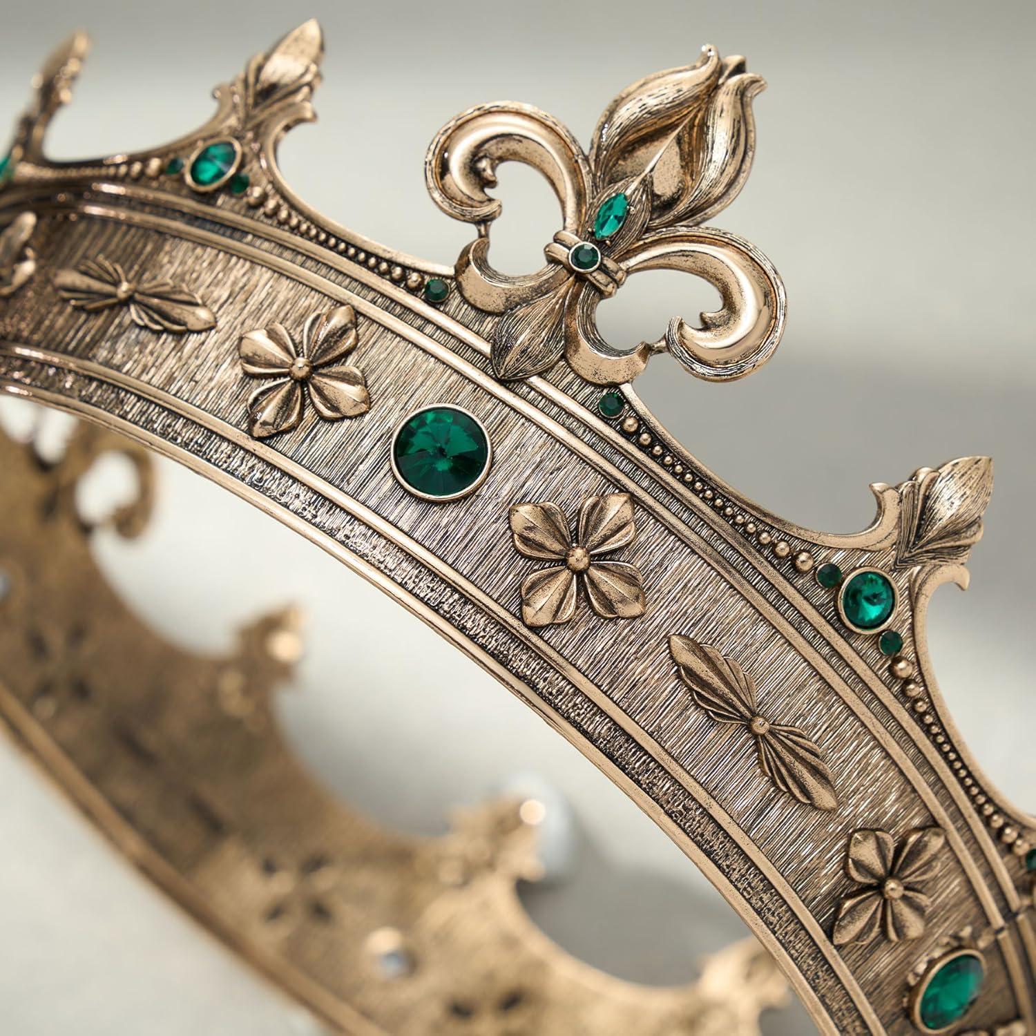 imageSWEETV Fleurdelis King Crown for Men Royal Prince Tiara Headwear for Medieval RoyalcoreKnightVikingHalloween CostumeStyle2 Goldgreen