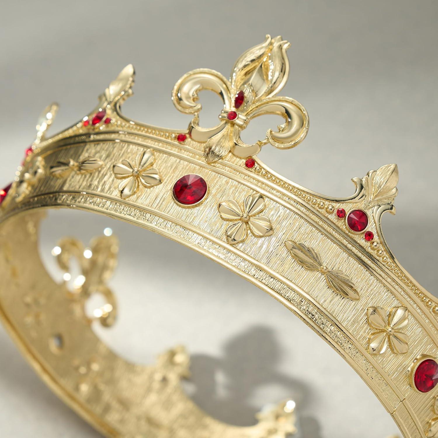imageSWEETV Fleurdelis King Crown for Men Royal Prince Tiara Headwear for Medieval RoyalcoreKnightVikingHalloween CostumeStyle2 Goldred