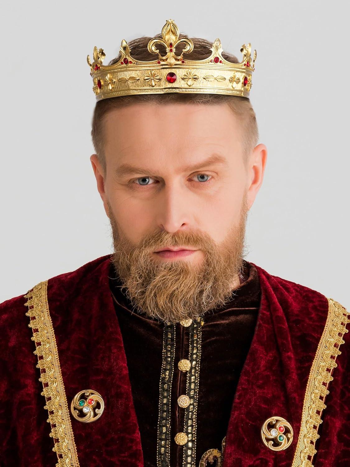 imageSWEETV Fleurdelis King Crown for Men Royal Prince Tiara Headwear for Medieval RoyalcoreKnightVikingHalloween CostumeStyle2 Goldred