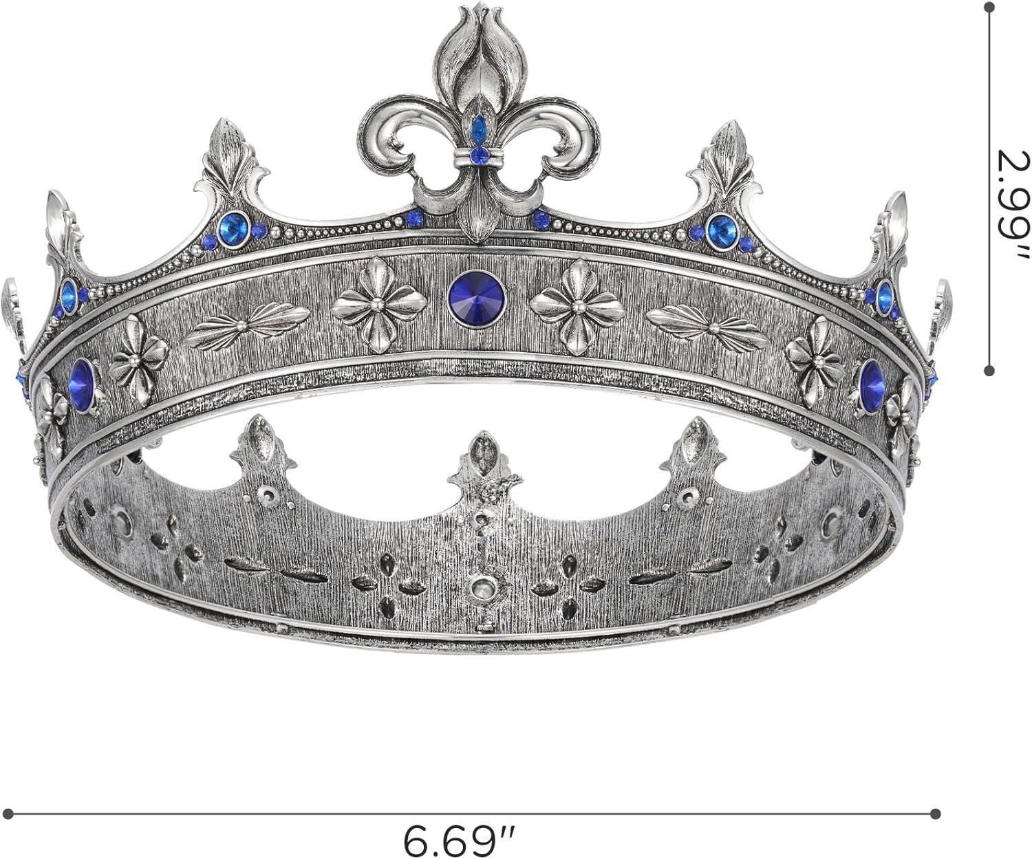 imageSWEETV Fleurdelis King Crown for Men Royal Prince Tiara Headwear for Medieval RoyalcoreKnightVikingHalloween CostumeStyle2 Silverblue