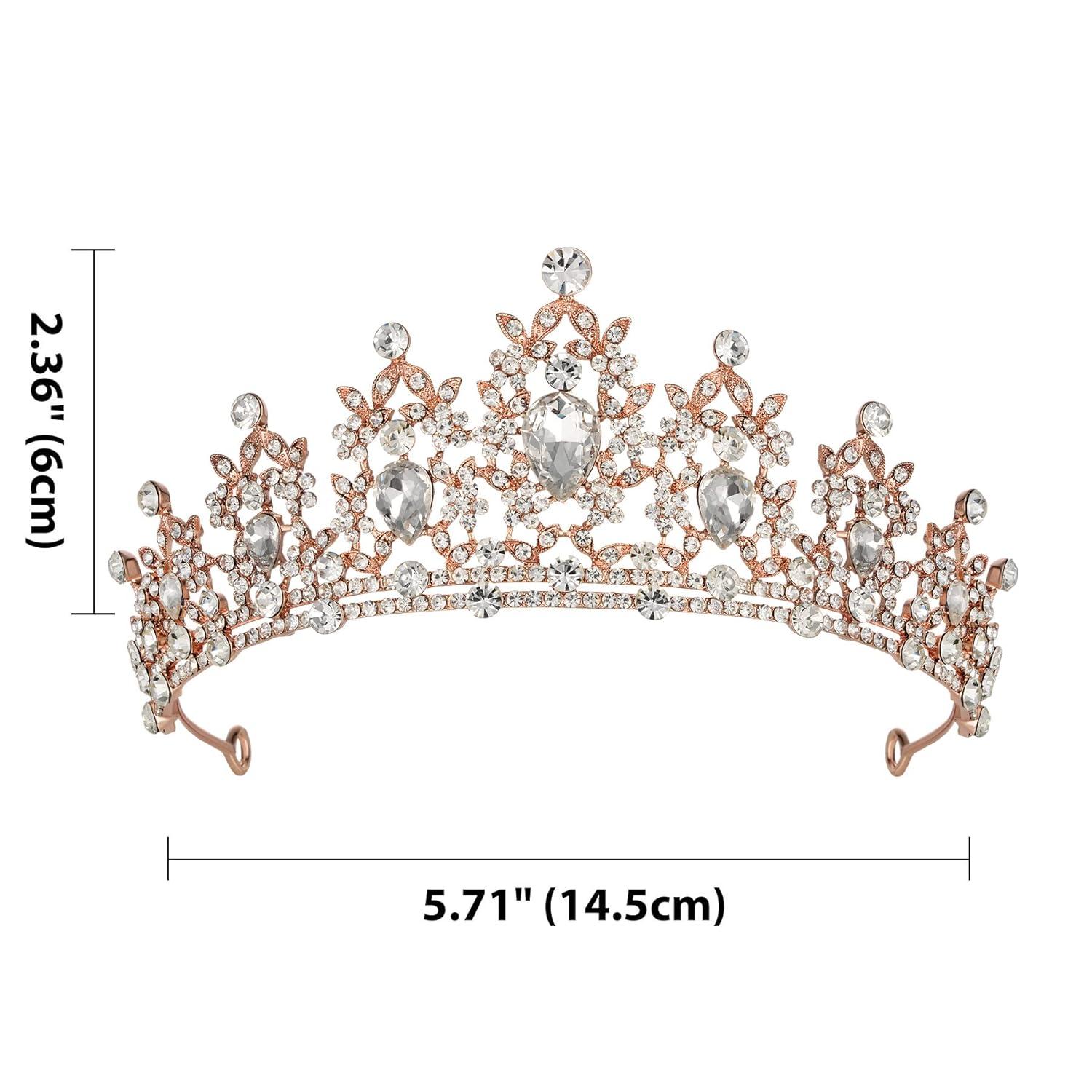 imageSWEETV Jeweled Tiaras and Crowns for Women Crystal Queen Crown Silver Wedding Tiara for Bride Metal Birthday Quinceanera Pageant Prom Headpieces01 Rose Gold