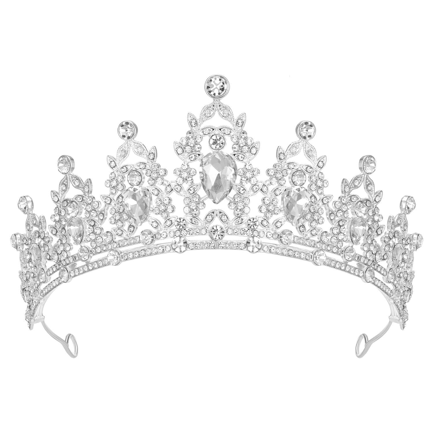 imageSWEETV Jeweled Tiaras and Crowns for Women Crystal Queen Crown Silver Wedding Tiara for Bride Metal Birthday Quinceanera Pageant Prom Headpieces01 Silver