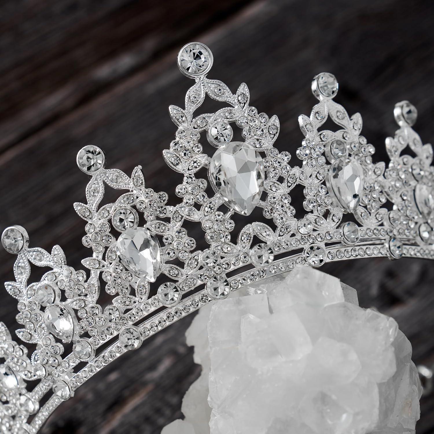 imageSWEETV Jeweled Tiaras and Crowns for Women Crystal Queen Crown Silver Wedding Tiara for Bride Metal Birthday Quinceanera Pageant Prom Headpieces01 Silver