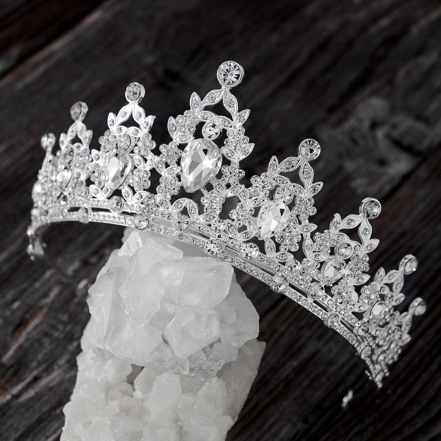 imageSWEETV Jeweled Tiaras and Crowns for Women Crystal Queen Crown Silver Wedding Tiara for Bride Metal Birthday Quinceanera Pageant Prom Headpieces01 Silver
