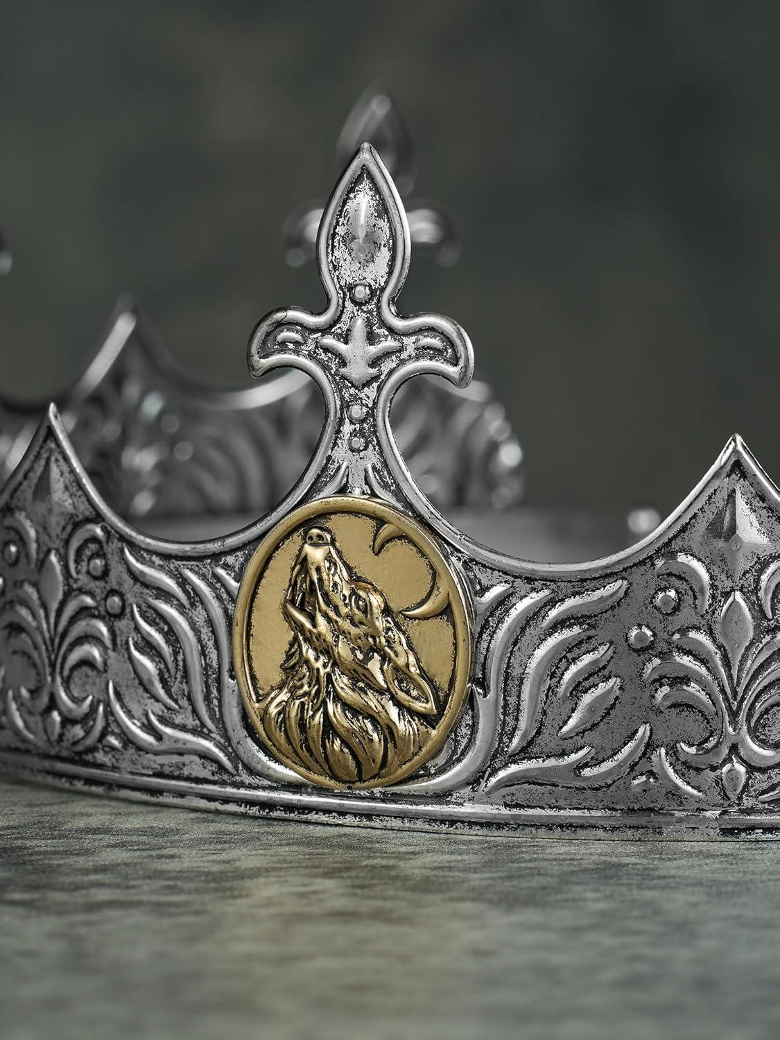imageSWEETV King Crown for Men Crown for Male Antique Silver Mens Tiara Prince Diadem Royal Medieval Costume Hair Accessories for Cosplay Birthday Knight HalloweenWolf