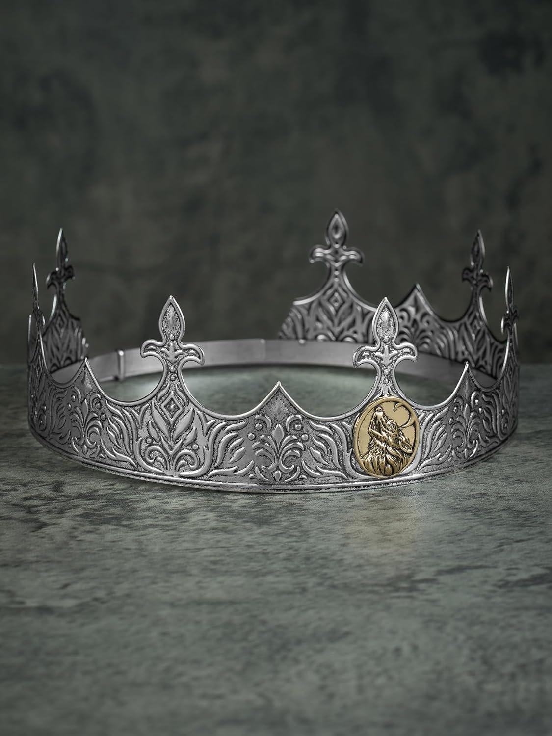 imageSWEETV King Crown for Men Crown for Male Antique Silver Mens Tiara Prince Diadem Royal Medieval Costume Hair Accessories for Cosplay Birthday Knight HalloweenWolf