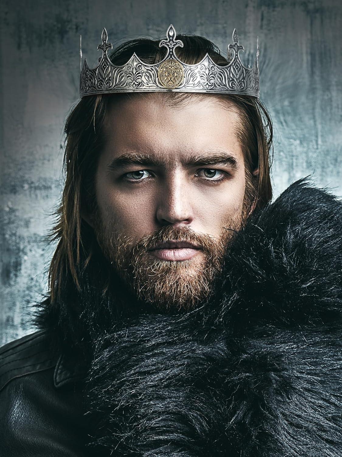 imageSWEETV King Crown for Men Crown for Male Antique Silver Mens Tiara Prince Diadem Royal Medieval Costume Hair Accessories for Cosplay Birthday Knight HalloweenLion