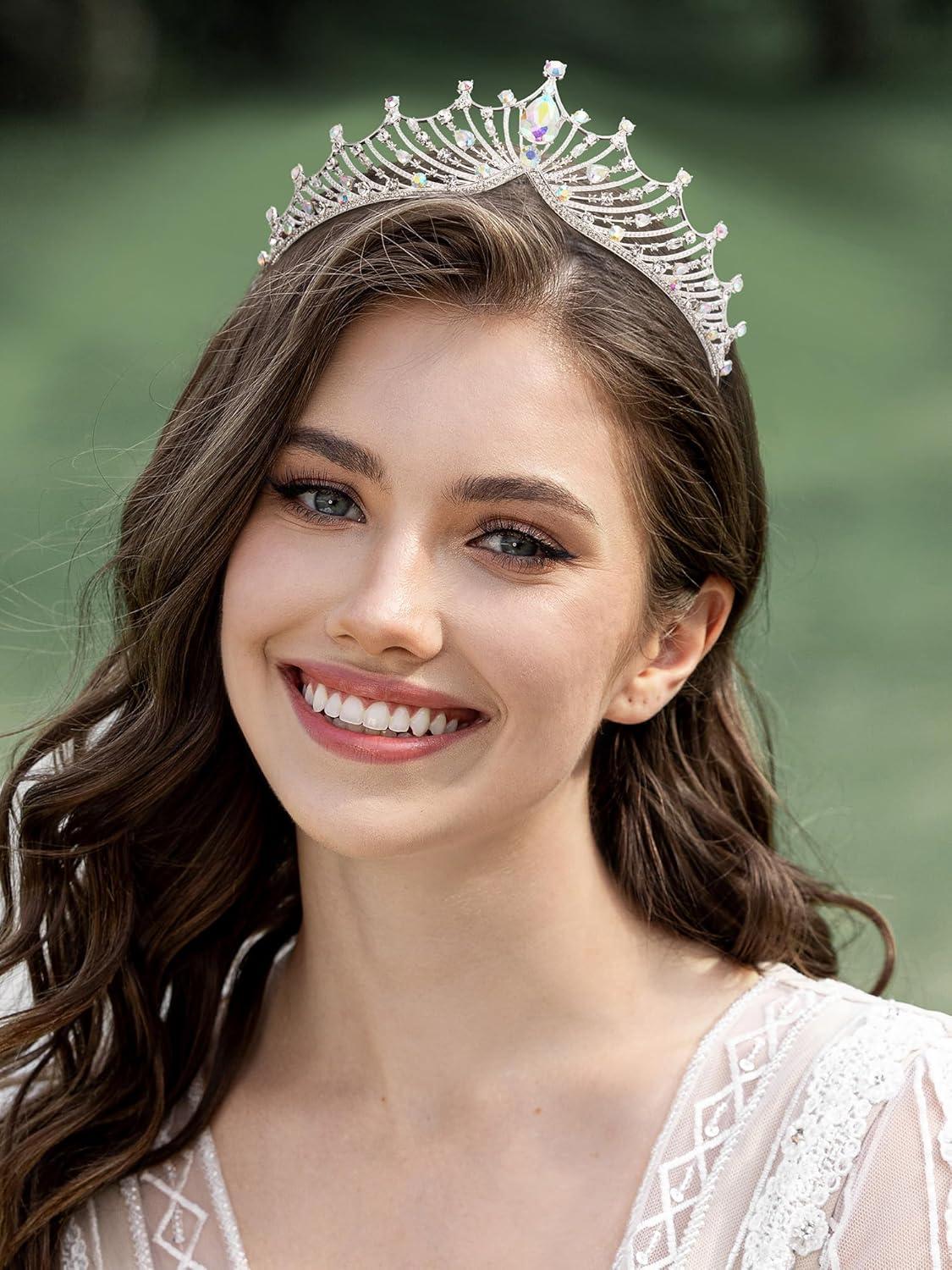 imageSWEETV Princess Tiara for Women Crystal Wedding Tiaras for Bride Silver Crown for Birthday Quinceanera Pageant Party PromCostume Hair Accessories Gift06Multicolor