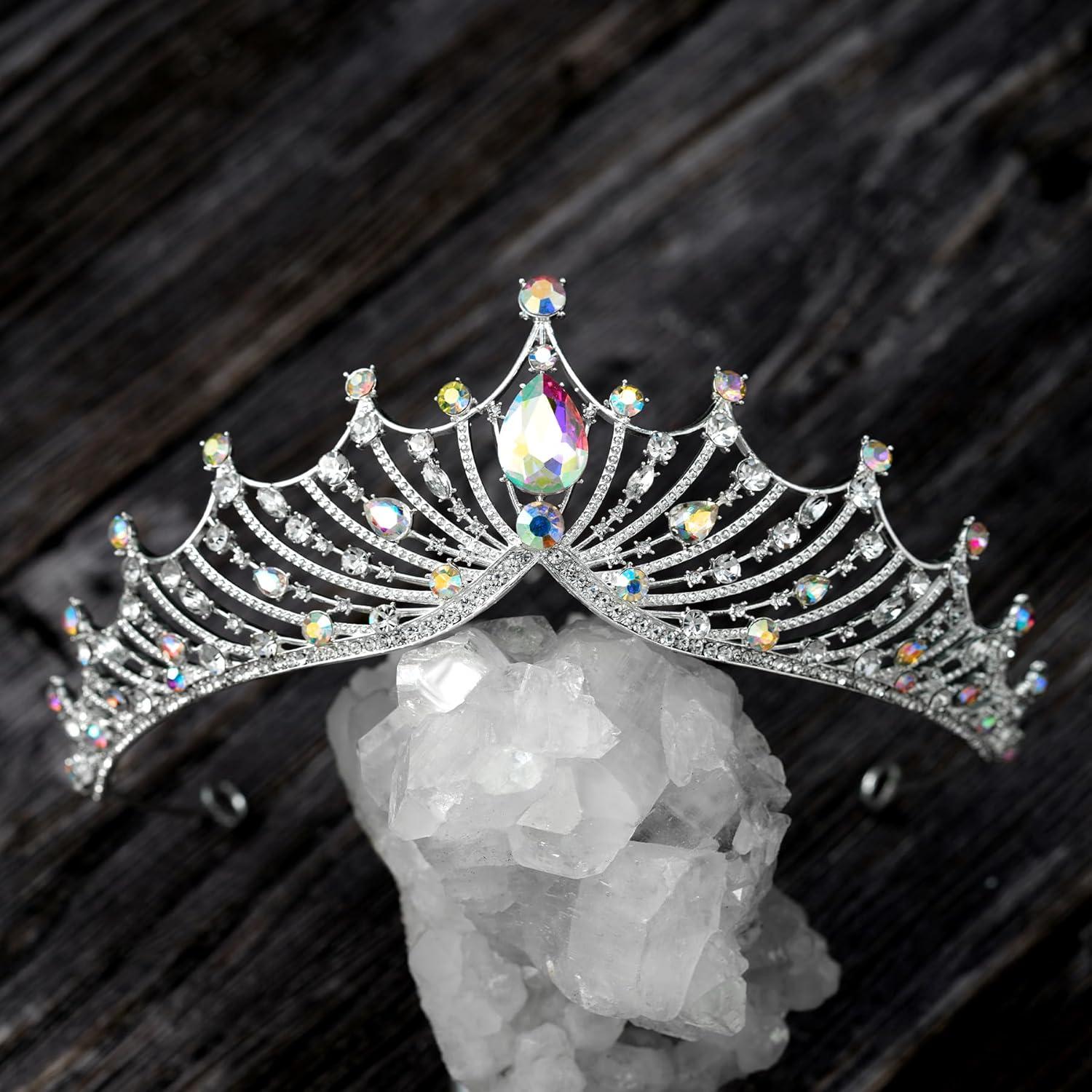 imageSWEETV Princess Tiara for Women Crystal Wedding Tiaras for Bride Silver Crown for Birthday Quinceanera Pageant Party PromCostume Hair Accessories Gift06Multicolor