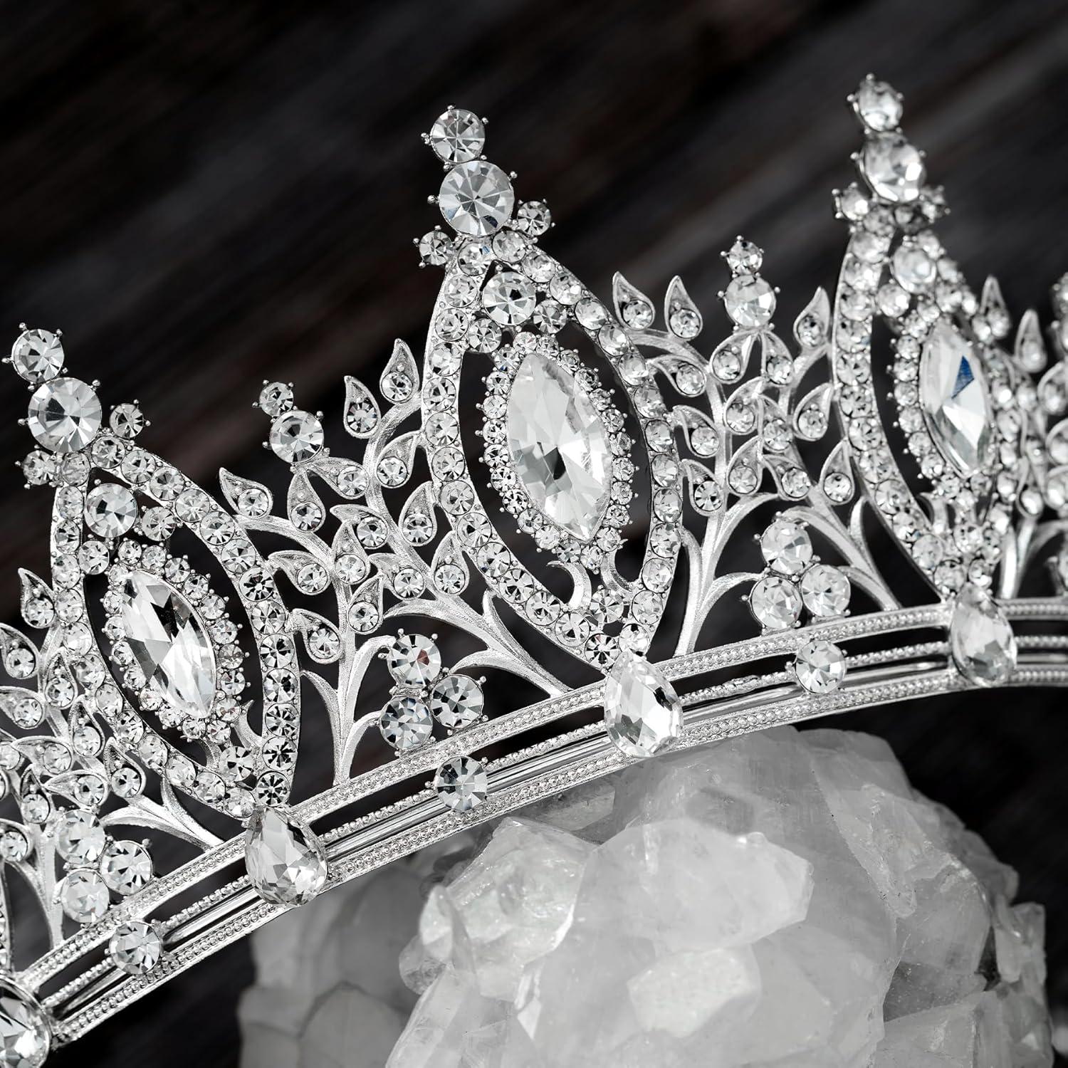 imageSWEETV Princess Tiara for Women Crystal Wedding Tiaras for Bride Silver Crown for Birthday Quinceanera Pageant Party PromCostume Hair Accessories Gift08Silver