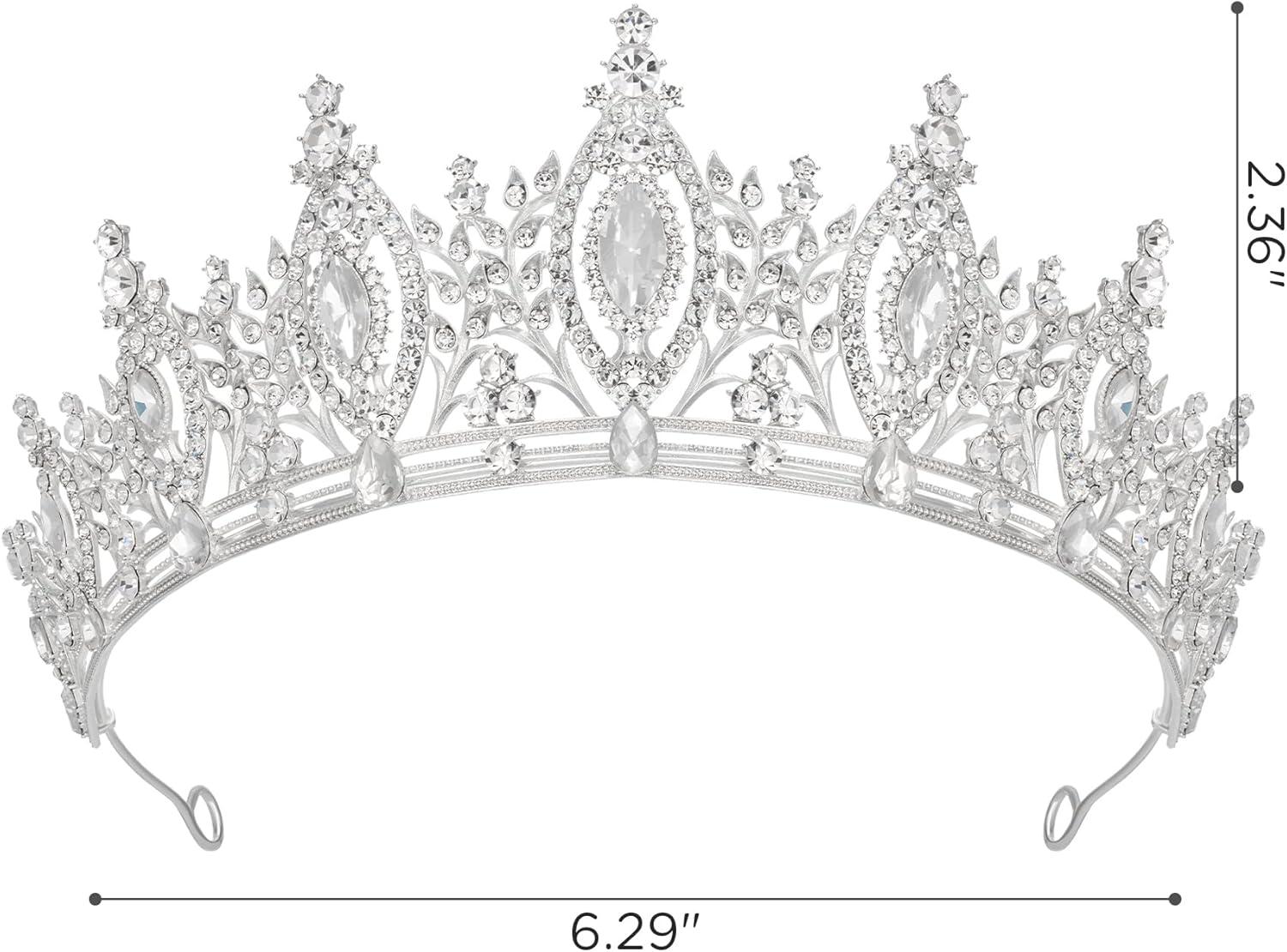 imageSWEETV Princess Tiara for Women Crystal Wedding Tiaras for Bride Silver Crown for Birthday Quinceanera Pageant Party PromCostume Hair Accessories Gift08Silver