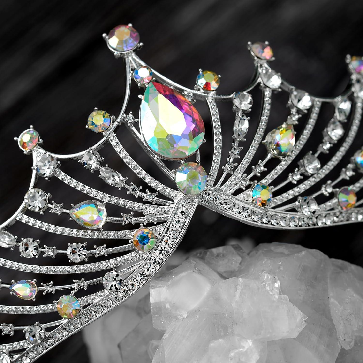 imageSWEETV Princess Tiara for Women Crystal Wedding Tiaras for Bride Silver Crown for Birthday Quinceanera Pageant Party PromCostume Hair Accessories Gift06Multicolor
