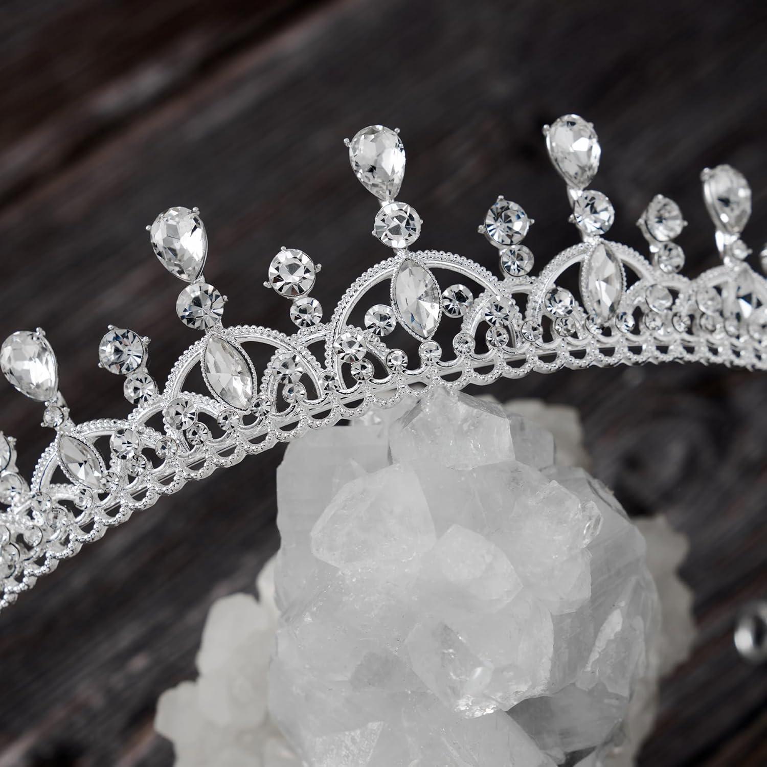 imageSWEETV Princess Tiara for Women Crystal Wedding Tiaras for Bride Silver Crown for Birthday Quinceanera Pageant Party PromCostume Hair Accessories Gift01 Silver