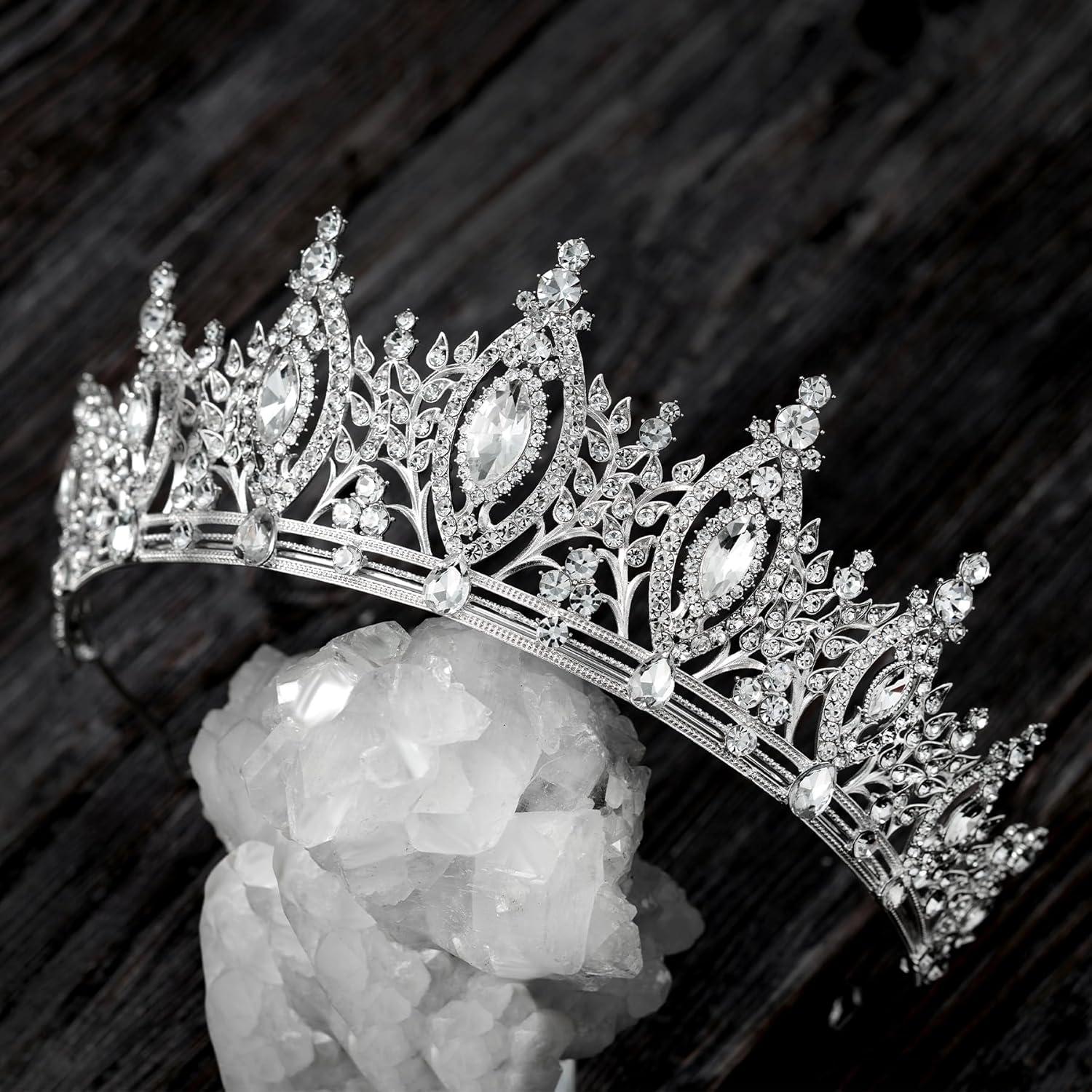 imageSWEETV Princess Tiara for Women Crystal Wedding Tiaras for Bride Silver Crown for Birthday Quinceanera Pageant Party PromCostume Hair Accessories Gift08Silver