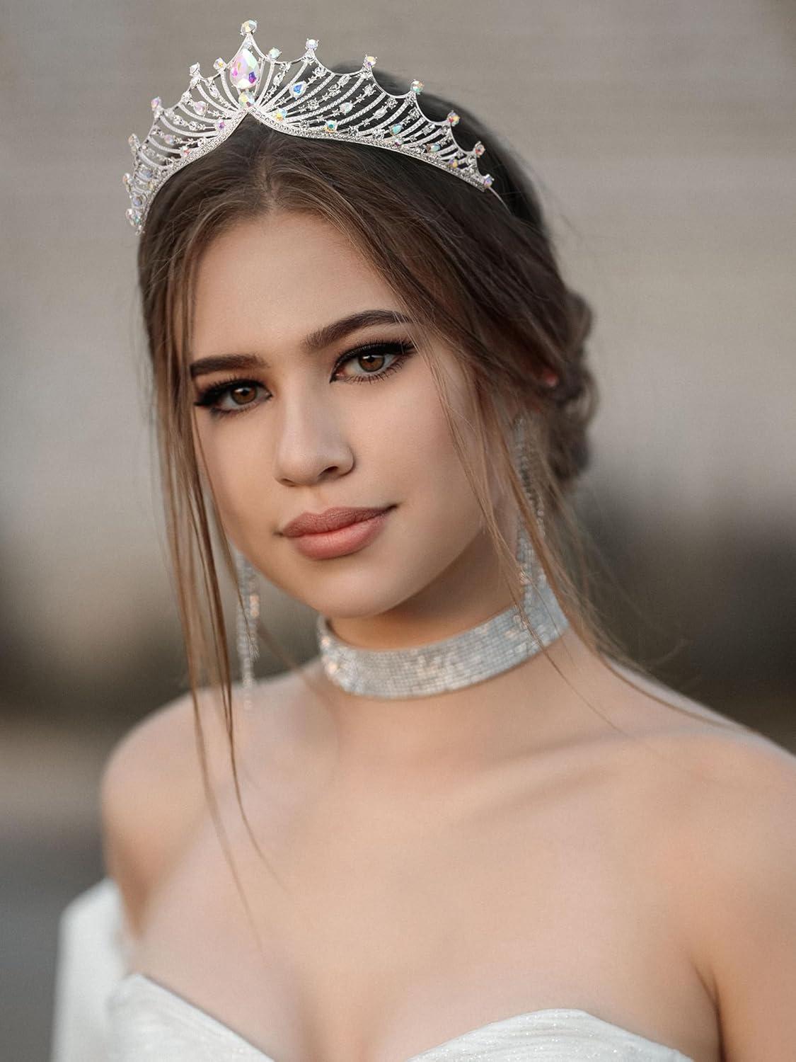 imageSWEETV Princess Tiara for Women Crystal Wedding Tiaras for Bride Silver Crown for Birthday Quinceanera Pageant Party PromCostume Hair Accessories Gift06Multicolor