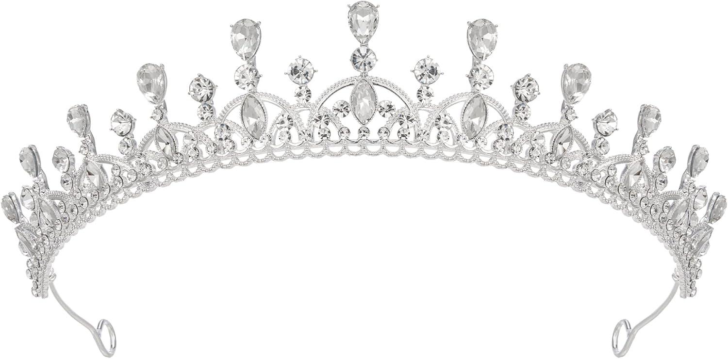 imageSWEETV Princess Tiara for Women Crystal Wedding Tiaras for Bride Silver Crown for Birthday Quinceanera Pageant Party PromCostume Hair Accessories Gift01 Silver