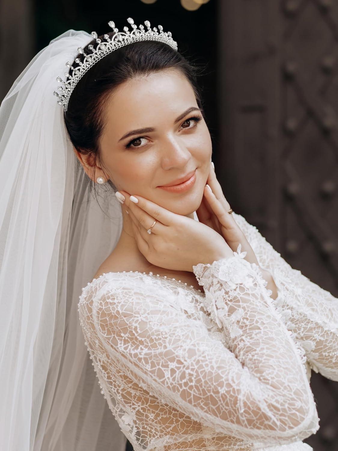 imageSWEETV Princess Tiara for Women Crystal Wedding Tiaras for Bride Silver Crown for Birthday Quinceanera Pageant Party PromCostume Hair Accessories Gift01 Silver