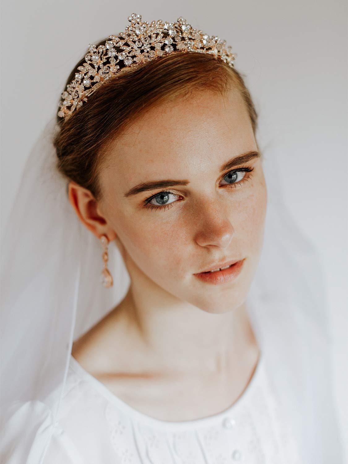imageSWEETV Rose Gold Wedding Tiara for Women and Girls  Pageant Tiara Headband Rhinestone Bridal Crown for BridesRose Gold