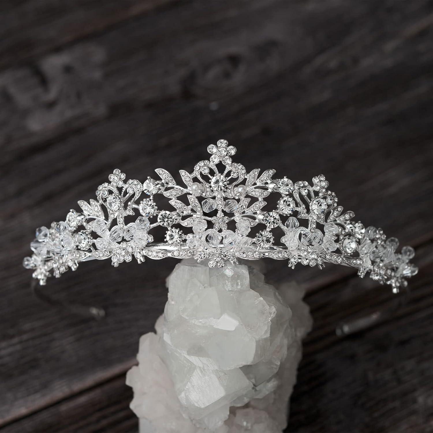 imageSWEETV Rose Gold Wedding Tiara for Women and Girls  Pageant Tiara Headband Rhinestone Bridal Crown for BridesSilver