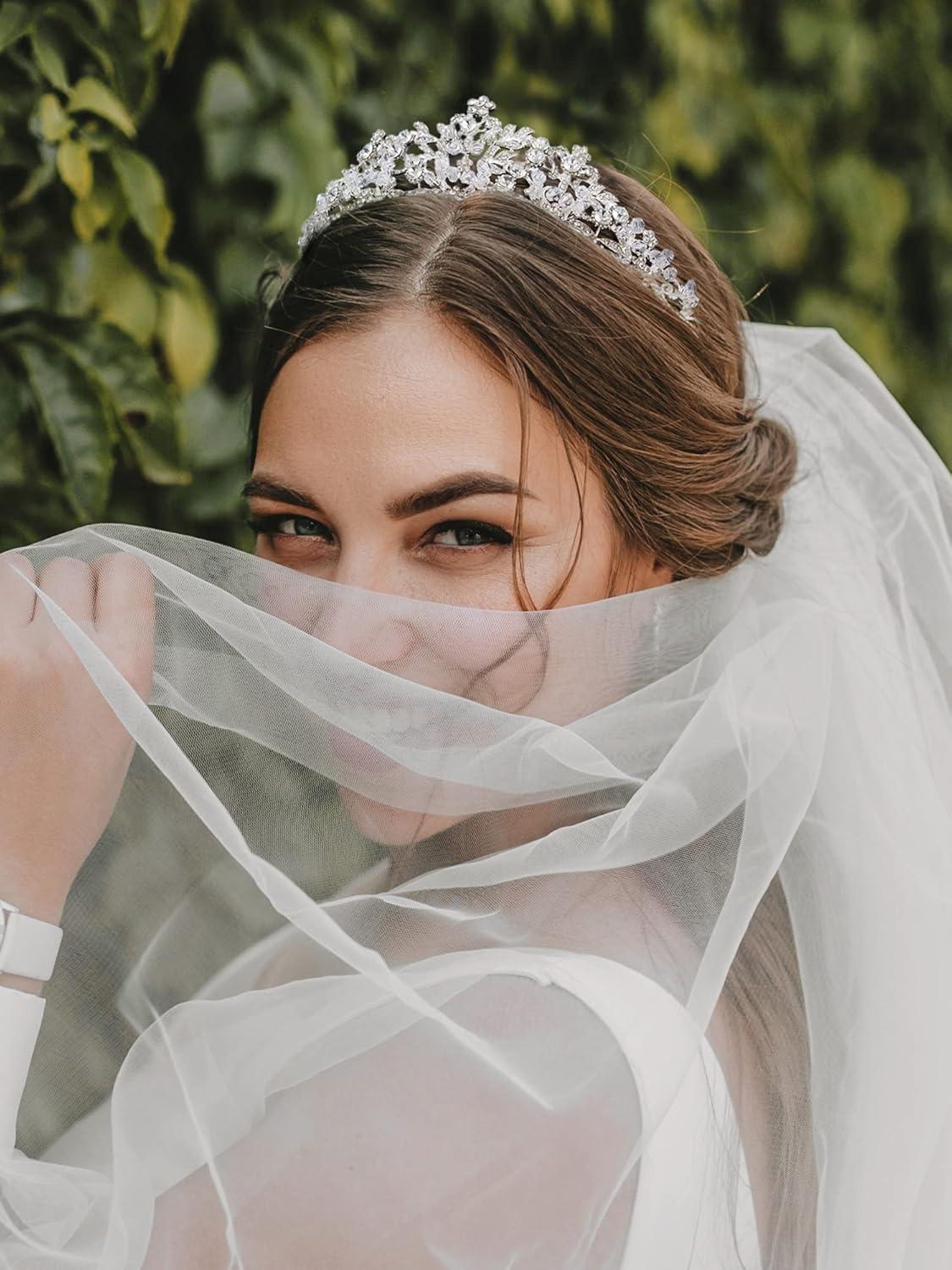 imageSWEETV Rose Gold Wedding Tiara for Women and Girls  Pageant Tiara Headband Rhinestone Bridal Crown for BridesSilver