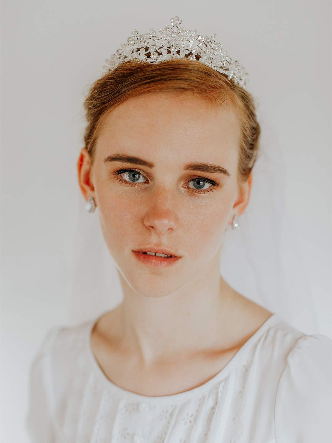 imageSWEETV Rose Gold Wedding Tiara for Women and Girls  Pageant Tiara Headband Rhinestone Bridal Crown for BridesSilver