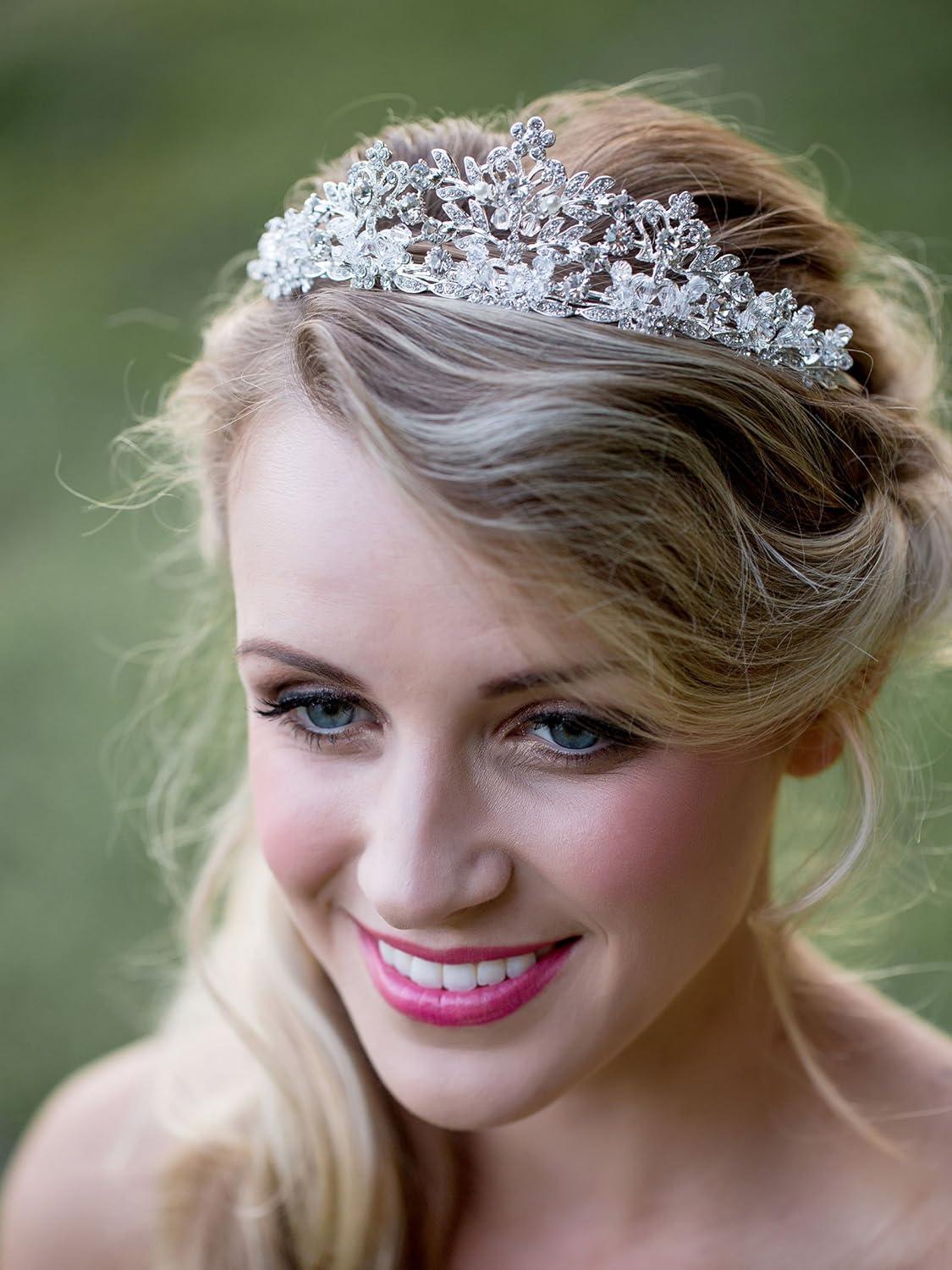 imageSWEETV Rose Gold Wedding Tiara for Women and Girls  Pageant Tiara Headband Rhinestone Bridal Crown for BridesSilver